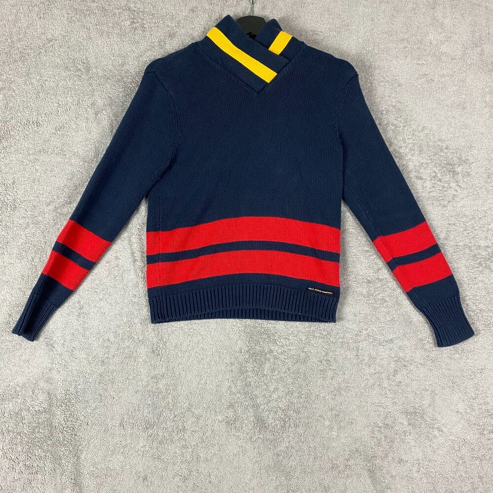 Polo Jeans x Ralph Lauren Sweater Women M Navy Red Striped Cozy Classic Heritage